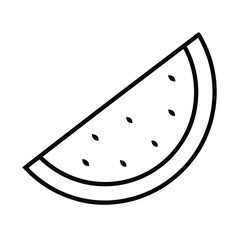 Black outline watermelon slice with seeds,simple summer fruit icon,minimalist fresh food clipart