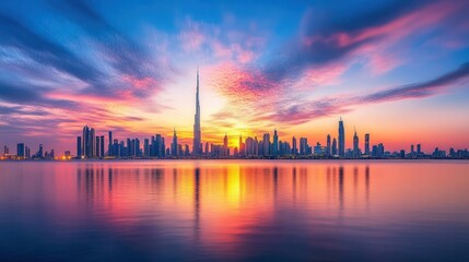 Obraz premium Dubai Skyline at Sunset: A Breathtaking Panorama