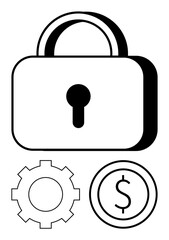 Lock, gear, and dollar sign visualizing security, process optimization, and financial management. Ideal for cybersecurity, business operations, banking, fintech data protection strategy simple