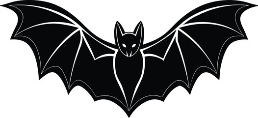 bat with wings silhouette vector icon, flying halloween bat silhouette with extended wing symbol, bat illustration, bat and bats, bat on white background.