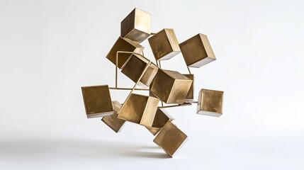 A modern metal framework sculpture resembling a deconstructed cube