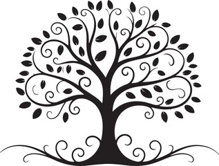 Diverse tree silhouettes in high contrast black and white featuring pine willow and deciduous trees in a clean minimalist vector style for nature-themed compositions