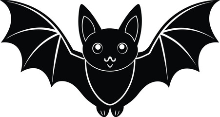 bat with wings silhouette vector icon, flying halloween bat silhouette with extended wing symbol, bat illustration, bat and bats, bat on white background.