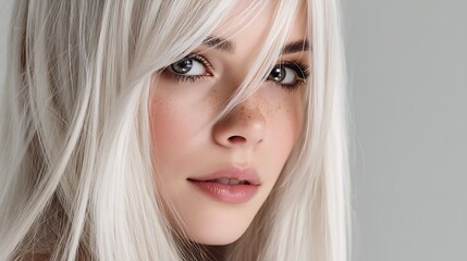 Fototapeta premium Close-up of a woman with white hair and freckles