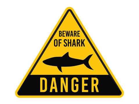 yellow triangle sign danger beware shark isolated on white background