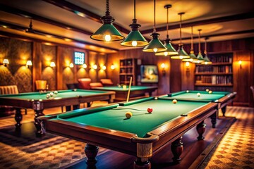 Miniature Billiards Scene: Chalk & Cue Sticks at the Edge of a Cozy Game Room