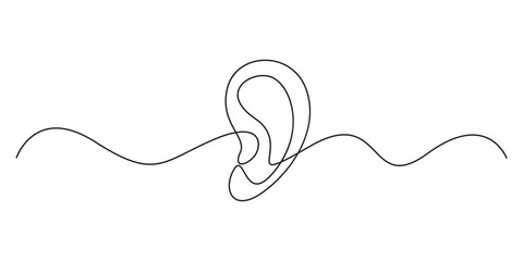 Obraz premium Ear continuous one line drawing. Single line art human ear. Isolated on white background vector illustration 