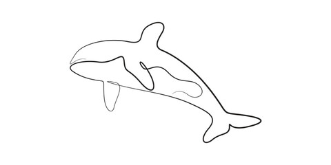 Obraz premium Dolphin fish jumps out of the water continuous one line drawing. Single line art dolphin icon. Vector illustration