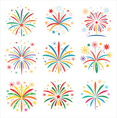 Festive fireworks with a minimalist twist vector icon set
