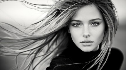 130. A close-up black and white photo of a horseâ€™s mane blowing in the wind.