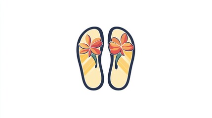 Fototapeta premium Flip-flops, floral design, white background