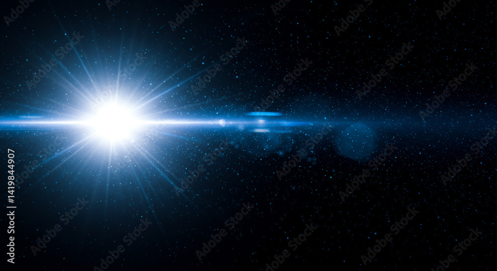 Wall mural bright light with lens flare in dark space creating a cosmic and celestial atmosphere effect visible