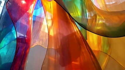 Colorful translucent ribbons, abstract art installation - Powered by Adobe