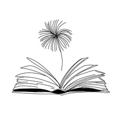 Vector hand drawn open magic book with stars outline doodle icon