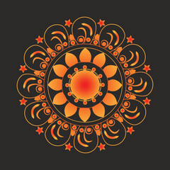 Vibrant Orange Mandala Art with Star Patterns - Intricate Design