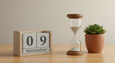 Calendar Showing Date Hourglass and Plant