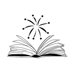 Vector hand drawn open magic book with stars outline doodle icon