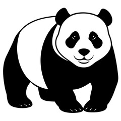Black and White Panda Silhouette Icon, Cute Animal Clipart Design, Vector Panda Logo