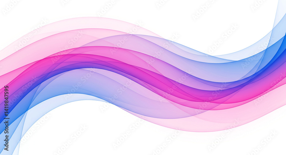 Wall mural abstract flowing waves in shades of pink and blue on a white background creating a smooth gradient e