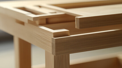 Carpenter assembling wooden desk frame. Featuring craftsmanship and precision