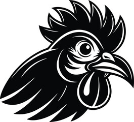 cute rooster head icon, black rooster symbol , cock and hen, rooster standing silhouette vector icon, black and white bird on white background.