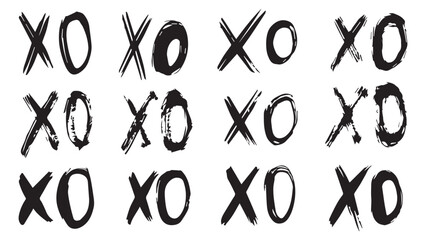 Set of greeting lettering XO hugs and kisses letter hand drawn grunge, collection of ink pastel charcoal, phrases Xo Xo, phrase for Valentine's Day, modern calligraphy brush, hugs and kisses sign