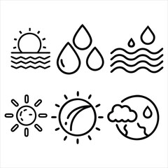 Global warming water icon set, simple, minimalist vector