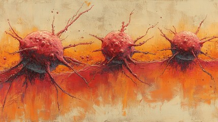 3d rendering of dendritic cells and macrophage cells attacking cancer cell in human body, microscopic view of malignant tumor cells for medical research, oncology, health science, immunotherapy, and c
