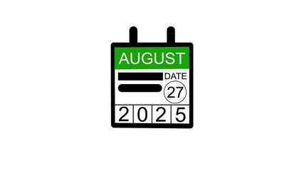 August 27 date 2025 animation . calendar animation on a black background. and stunning 4k animation.
