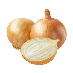Two onions and a half onion isolated on white background