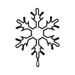 Single isolated black and white snowflake illustration winter season symbol simple design and graphical element christmas decoration holiday icon