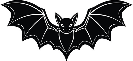 bat with wings silhouette vector icon, flying halloween bat silhouette with extended wing symbol, bat illustration, bat and bats, bat on white background.