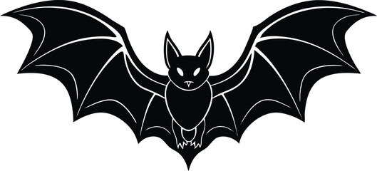 bat with wings silhouette vector icon, flying halloween bat silhouette with extended wing symbol, bat illustration, bat and bats, bat on white background.