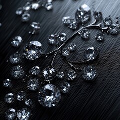 Sparkling Gemstones on Black Background with Elegant Reflections