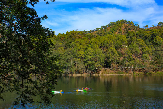 Kayaking in the serene Sattal Lake - located in the Kumaun Himalayan region of Uttarakhand (India)