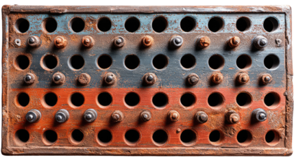 Vintage Electronic Component: A close-up shot of a vintage electronic component, its aged metal surfaces, rivets, and intricate details telling a story of an era.