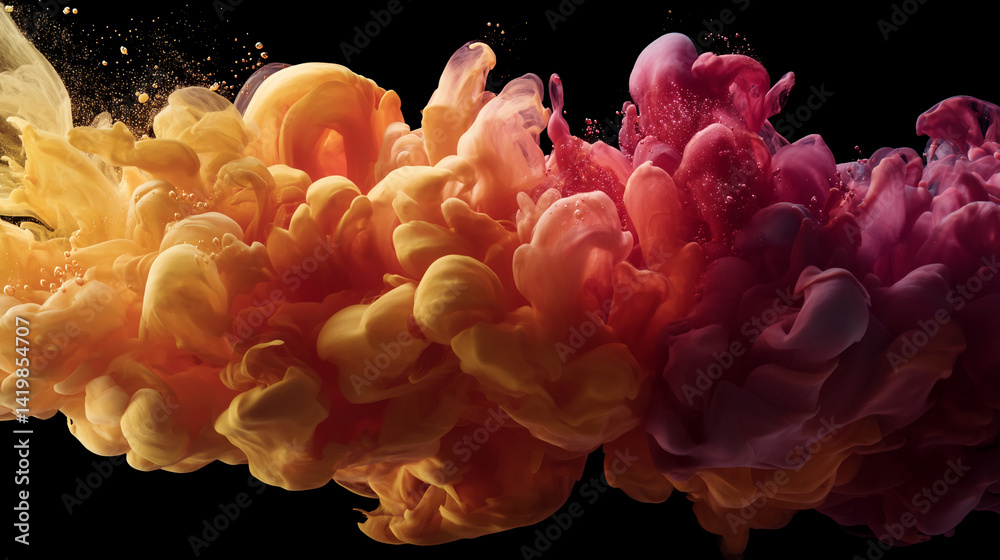 Aufkleber abstract image of swirling orange and red ink in water, creating a dynamic, colorful cloud-like form