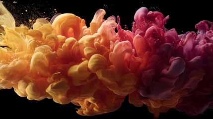Obraz premium Abstract image of swirling orange and red ink in water, creating a dynamic, colorful cloud-like form, showcasing fluidity and vibrant energy