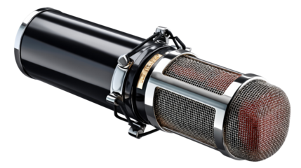 Studio Condenser Microphone: A high-quality condenser microphone, perfect for professional audio recording. Its sleek black body and intricate design showcase superior craftsmanship.