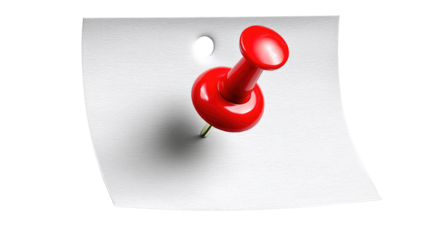 Pinning a Moment: A vibrant red push pin secures a crisp, blank page, symbolizing important reminders and planned action against the immaculate backdrop.