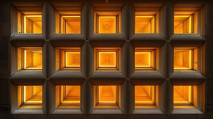 A detailed architectural perspective depicting multiple square light portals