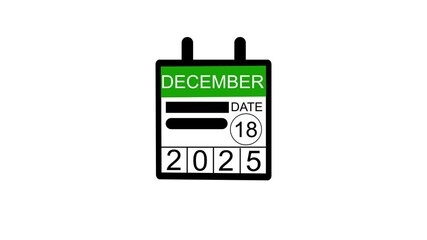December 18 date 2025 animation . calendar animation on a black background. and stunning 4k animation.