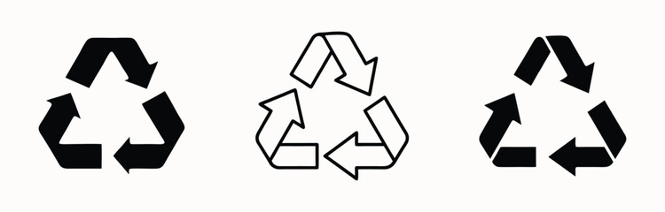 Set of recycling symbol silhouette icons for sustainability, eco-friendly, and environment concepts