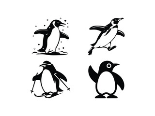 Naklejka premium Penguin Sports Activity Vector Silhouettes Collection
