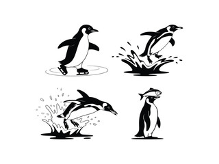 Obraz premium Penguin Sports Activity Vector Silhouettes Collection