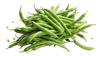 Fototapeta premium Fresh and Vibrant Green Beans Pile, A Culinary Ingredient's Delight on transparent background png