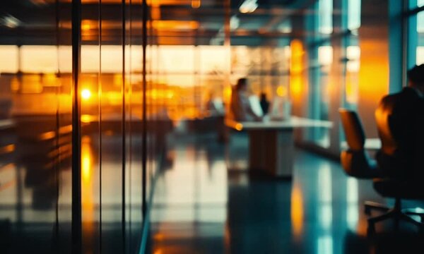 Sunset Office Glow:  Modern Workplace at Golden Hour