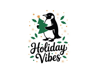 Naklejka premium Holiday Penguin with Christmas Tree - Festive Vector Graphics