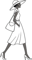 Fashion Model Line Art Stylish Woman Silhouette Vector Sketch