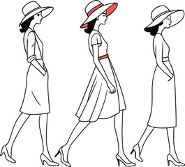 Fashion Model Line Art Stylish Woman Silhouette Vector Sketch